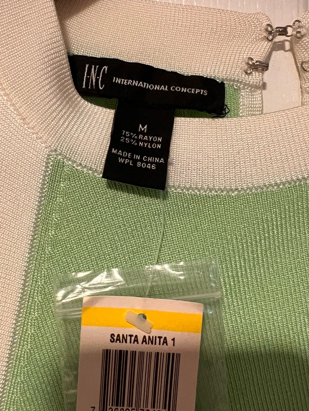 INC International Concepts Mint Green Sweater with Cream Trim